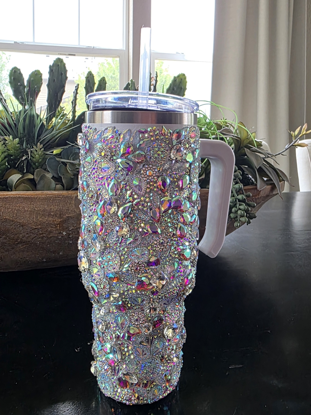 NWT Bedazzled Travel Tumbler with Handle - White